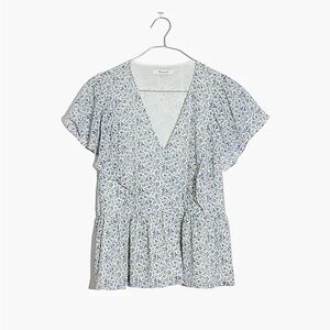 Madewell Georgette Ruffle-Sleeve Peplum Top in Americana Floral